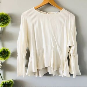 Zara | Pearl Thick Satin Gathered Sleeves Blouse